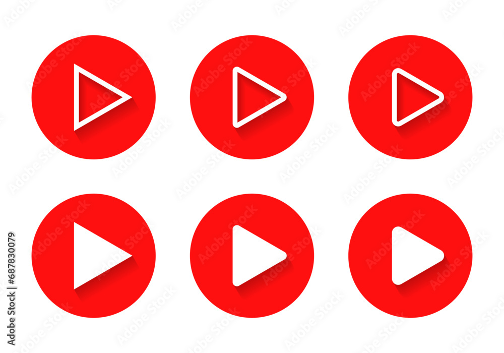 Play button icon vector in red circle. Streaming video symbol with shadow Play button icon vector in red circle. Streaming video symbol with shadow