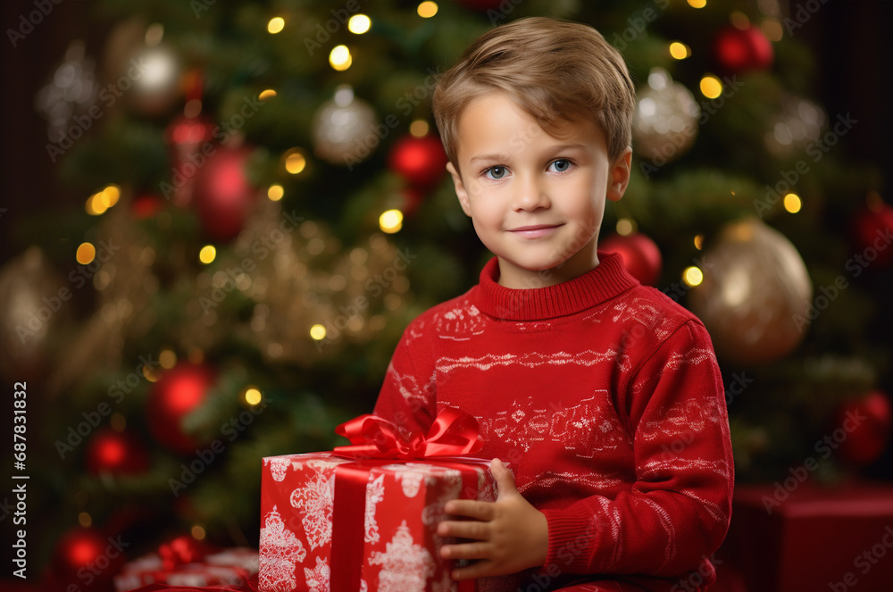 Boy preparing to open Christmas presents Boy preparing to open Christmas presents