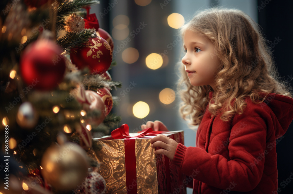 The girl found a gift under the tree The girl found a gift under the tree