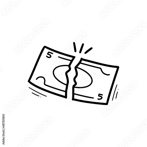 Hand Drawn Ripped Money Illustration. Doodle Vector. Isolated on White Background - EPS 10 Vector