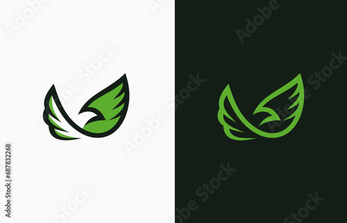 Flying bird pigeon dove leaf stylish animals friendly vector logo design