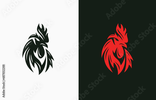 Foto Stylish silhouette strong head angry rooster vector logo design template