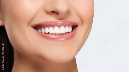 Banner perfect white teeth. Female smile, dental care and stomatology, dentistry. Advertising of a dental clinic