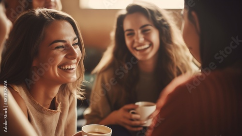 Smiling Women  enjoying coffee