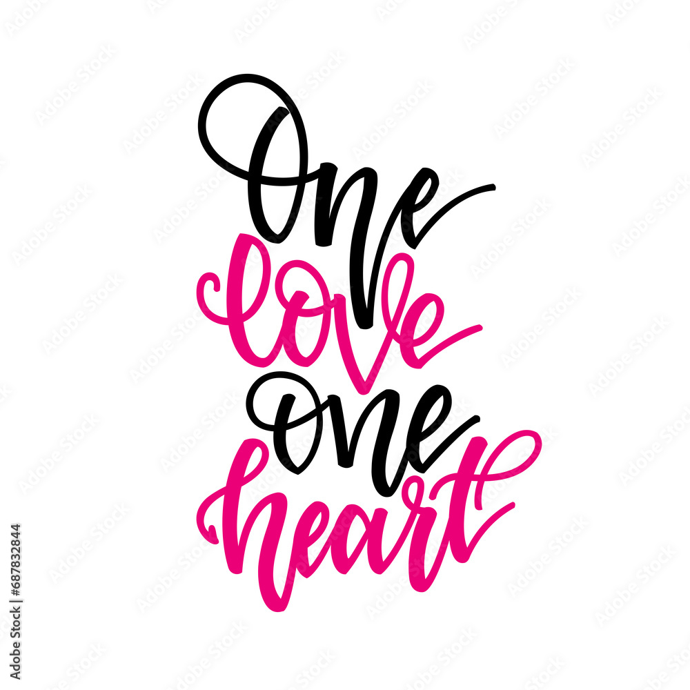 One love one heart. Inspirational romantic lettering isolated on white background. illustration for Valentines day greeting cards, posters, print on T-shirts and much more
