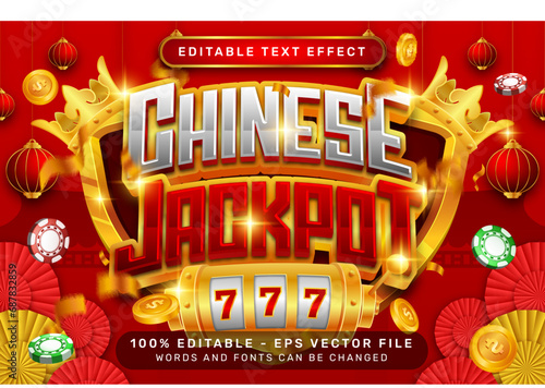 chinese jackpot 3d text effect and editable text effect with lanterns and Chinese ornaments