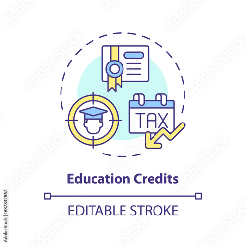 Education credits multi color concept icon. Special financial benefit for taxpayers. Fiscal policy. Easy to use in article. Round shape line illustration. Abstract idea. Graphic design