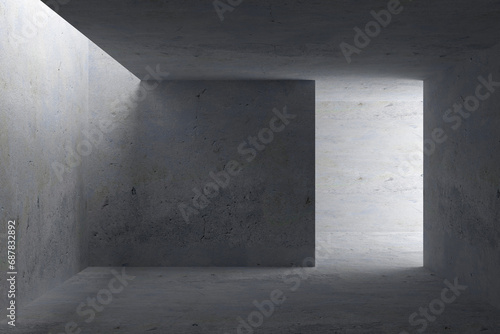 Grunge style Abstract architectural open space interior background with gray plaster walls.
