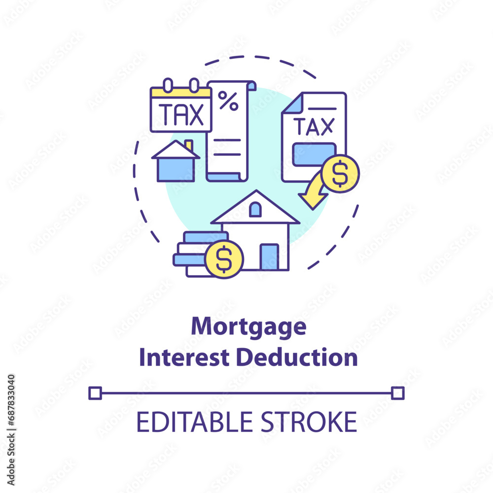 Mortgage interest deduction multi color concept icon. Special financial benefit for taxpayer. Tax relief. Round shape line illustration. Abstract idea. Graphic design. Easy to use in blog post