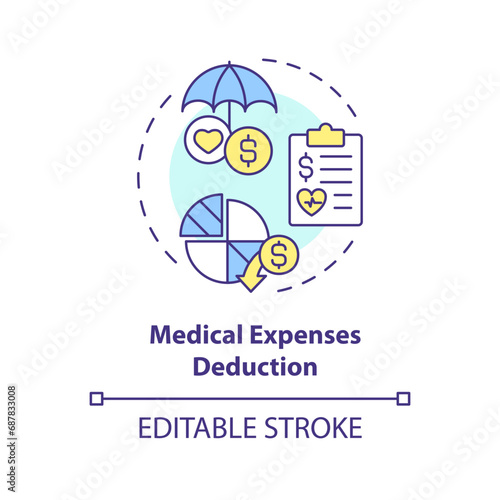 Medical expenses deduction multi color concept icon. Reduce expenses from taxable income. Fiscal policy. Easy to use in article. Round shape line illustration. Abstract idea. Graphic design