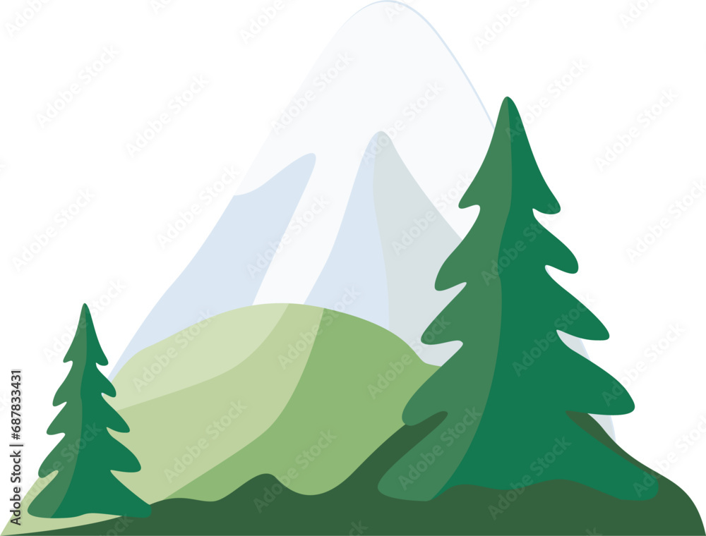 Plant and mountains vector background enviroment view flat illustration
