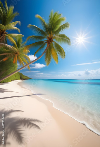 A tropical beach with a beautiful sea and clear sky