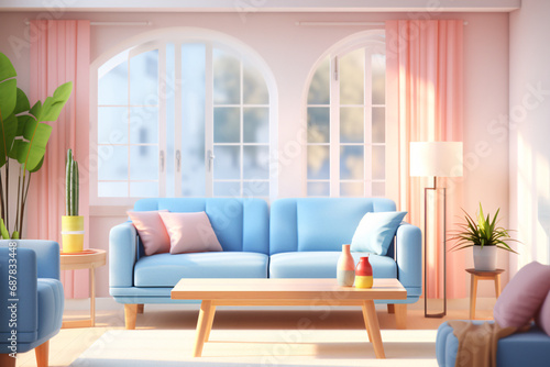 Living room design 3D rendering  3D rendering interior room scene illustration