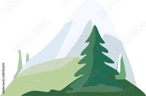 Plant and mountains vector background enviroment view flat illustration