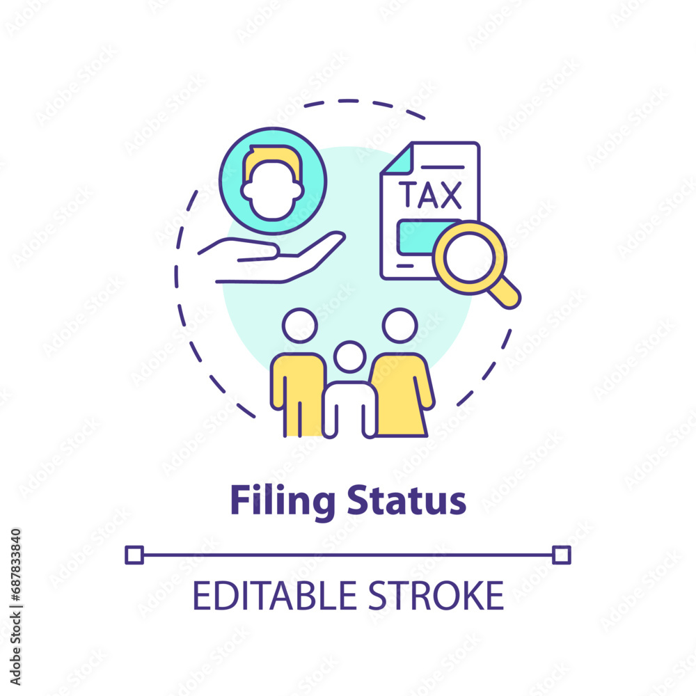 Filing status multi color concept icon. Determine eligibility for financial benefit. Criteria for taxpayers. Round shape line illustration. Abstract idea. Graphic design. Easy to use in blog post