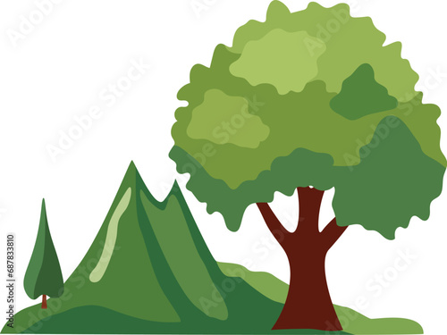 Plant and mountains vector background enviroment view flat illustration