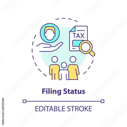 Filing status multi color concept icon. Determine eligibility for financial benefit. Criteria for taxpayers. Round shape line illustration. Abstract idea. Graphic design. Easy to use in blog post