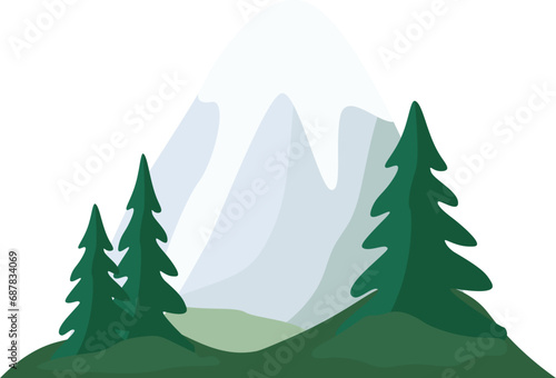 Plant and mountains vector background enviroment view flat illustration