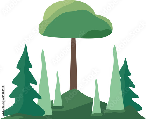 Plant and mountains vector background enviroment view flat illustration