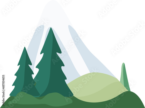 Plant and mountains vector background enviroment view flat illustration
