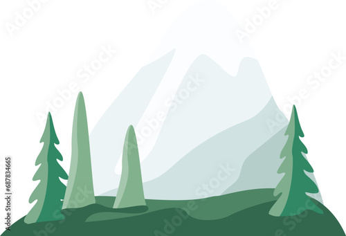 Plant and mountains vector background enviroment view flat illustration