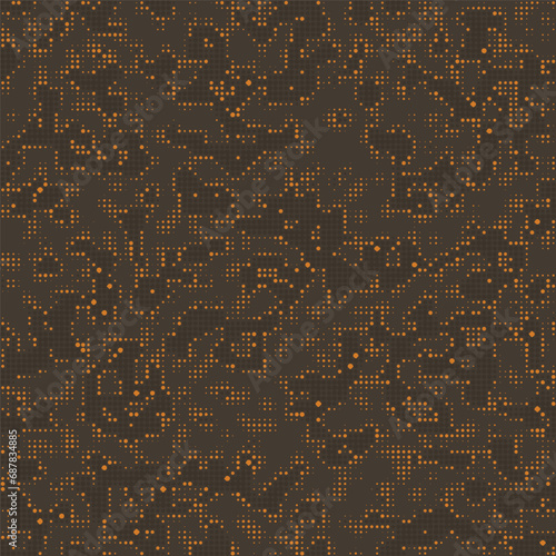 Abstract halftone camouflage. The skin of a chameleon or snake. Dot pattern in orange tones camo background. Seamless vector texture