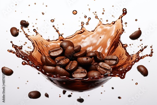 coffee splash with coffee beans white background