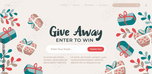 Give away enter email to win, website page vector