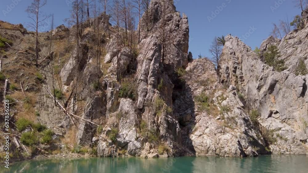 Lake And Mountain Cliffs In Green Canyon Near Manavgat, Antalya Region, Turkey. Pan Left Lake And Mountain Cliffs In Green Canyon Near Manavgat, Antalya Region, Turkey. Pan Left
