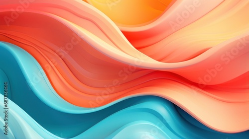 Tropical Punch Bright Coral, Turquoise, Sunshine Yellow color in the style of flowing fabric, Digital Wave Background