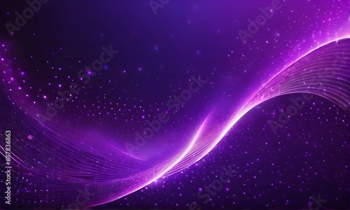 Abstract dark purple background with glowing particles, waves, and stars. Galaxy, futuristic world. Designed for banners, wallpaper, template, background, postcard	
