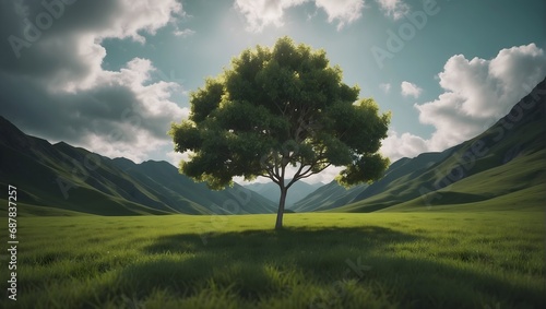 a tree on a green grassy surface