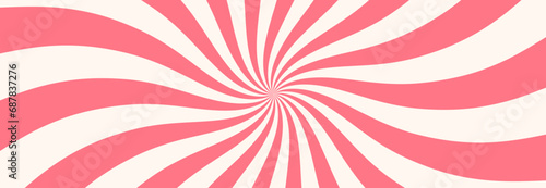 Swirling radial ice cream background. Pink vortex spiral twirl. Twirl psychedelic sunburst pattern. Strawberry and milk lollipop texture. Swirl candy background. Vector illustration.