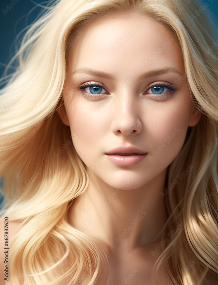 Beautiful blond young woman with blue eyes and long hair smiling Beautiful blond young woman with blue eyes and long hair smiling