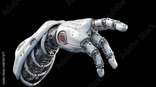 White cyborg robotic hand and human hand handshake Ai Generative