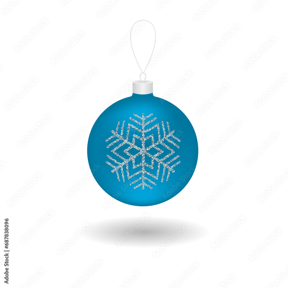 Blue realistic christmas ball with glitter pattern. illustration isolated on white background for design of greeting cards, banners, flyers and much more Blue realistic christmas ball with glitter pattern. illustration isolated on white background for design of greeting cards, banners, flyers and much more