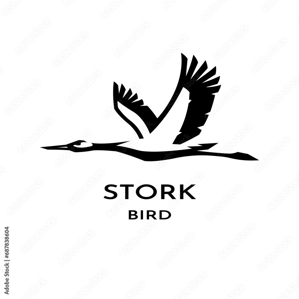 Fototapeta premium Flying stork logo. Black and White style.