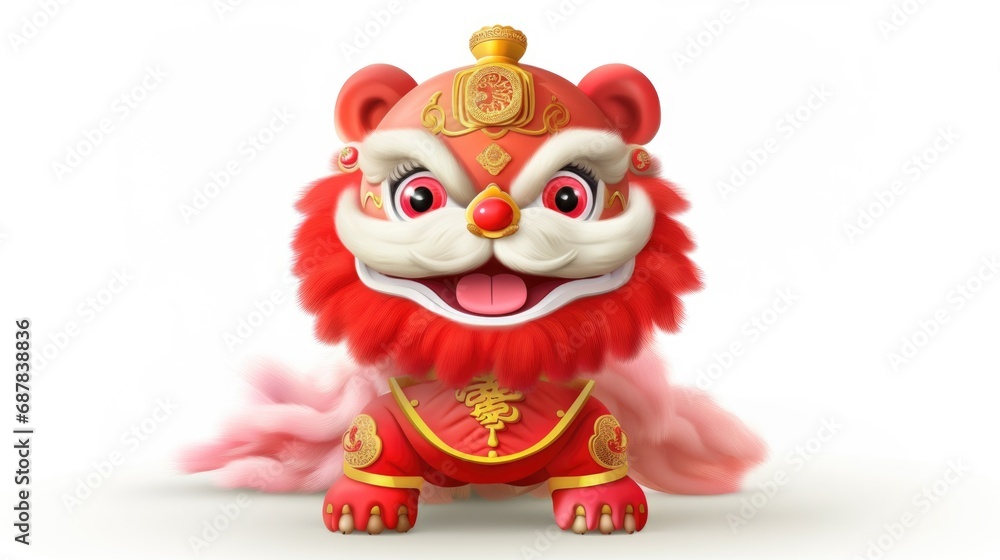 Naklejka premium chinese new year lion. cute asian character holiday toy lion toy