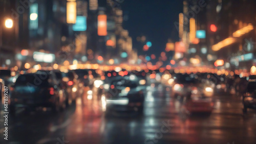 Blurred of car in city at night, bokeh background