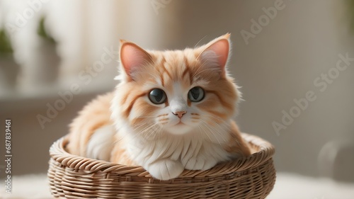 Cute Cat Sleeping In A Wicker Basket