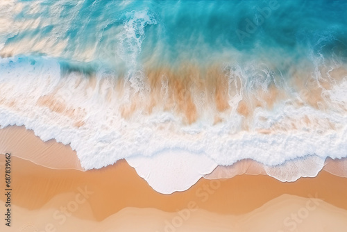 Top View of Tropical Beach Waves on Turquoise Water
