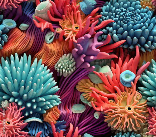 3D Pastel Coral Reef Seamless Patterns