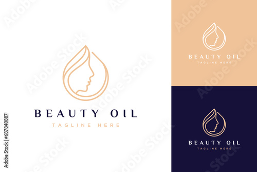 cosmetic design logo or oil drops with woman's face © pixeqa