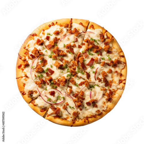 Chicken Bacon Ranch Pizza Elegance from Above On Transparent Background.