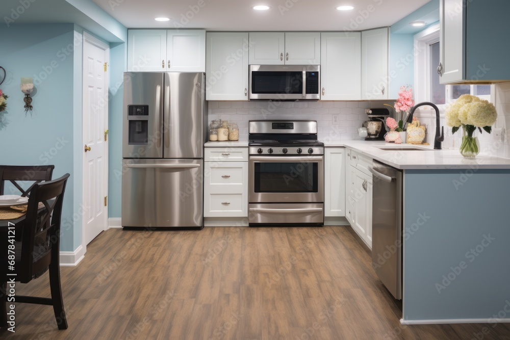 Beautiful modern interior design of kitchen background. Beautiful modern interior design of kitchen background.