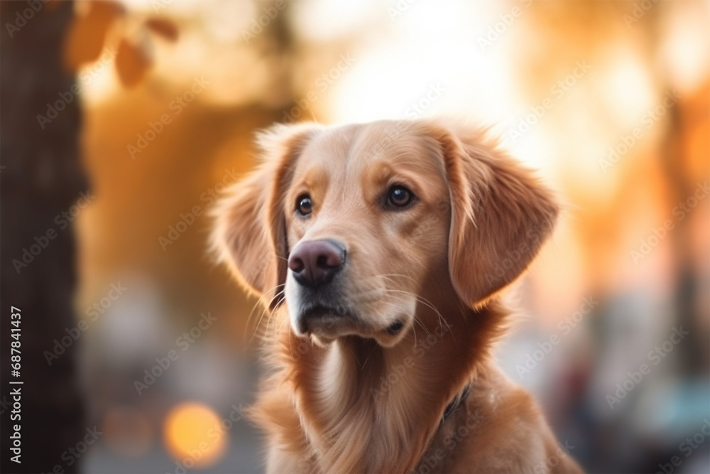 Selective focus shot of an adorable Golden Retriever dog