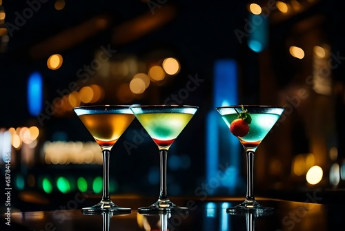 On a bar, martini glasses. Concept of city night life © Stone Shoaib