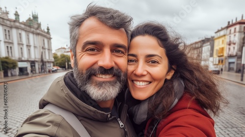 Portrait Latin Mature couple handsome and beauty outdoor travel