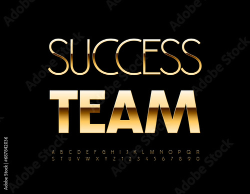 Vector business Emblem Success Team. Trendy Gold Font. Premium Alphabet Letters and Numbers