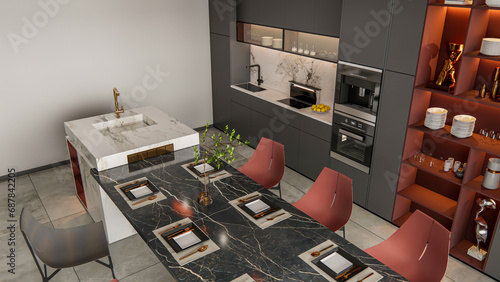 3d rendering kitchen modeling interior full scene design